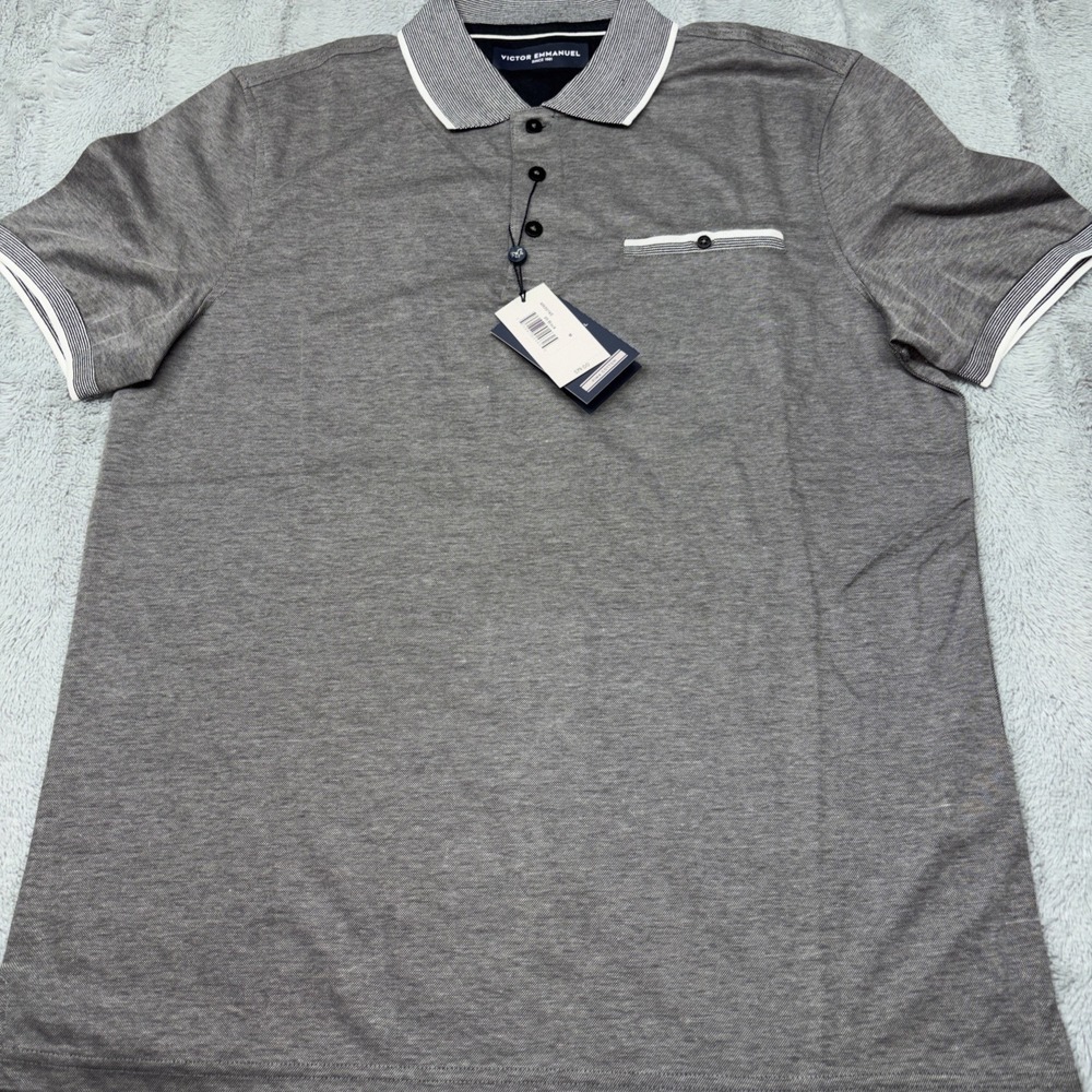 Victor Emmanuel‎ Pima cotton polo shirt Gray/Black Med NWT